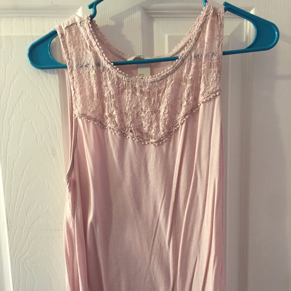 Pink soft tank top shirt flowy and lace up by neck